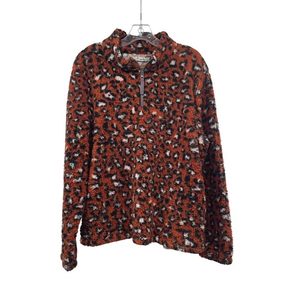 Gingerly Women's Cheetah Print Pullover Fleece Orange/Multi Size L/XL - Picture 1 of 9